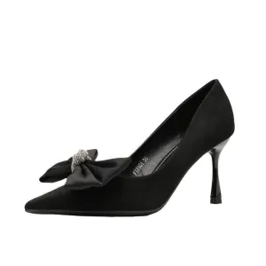 Black Suede Bowknot Pointy Stiletto Heels 746813568399