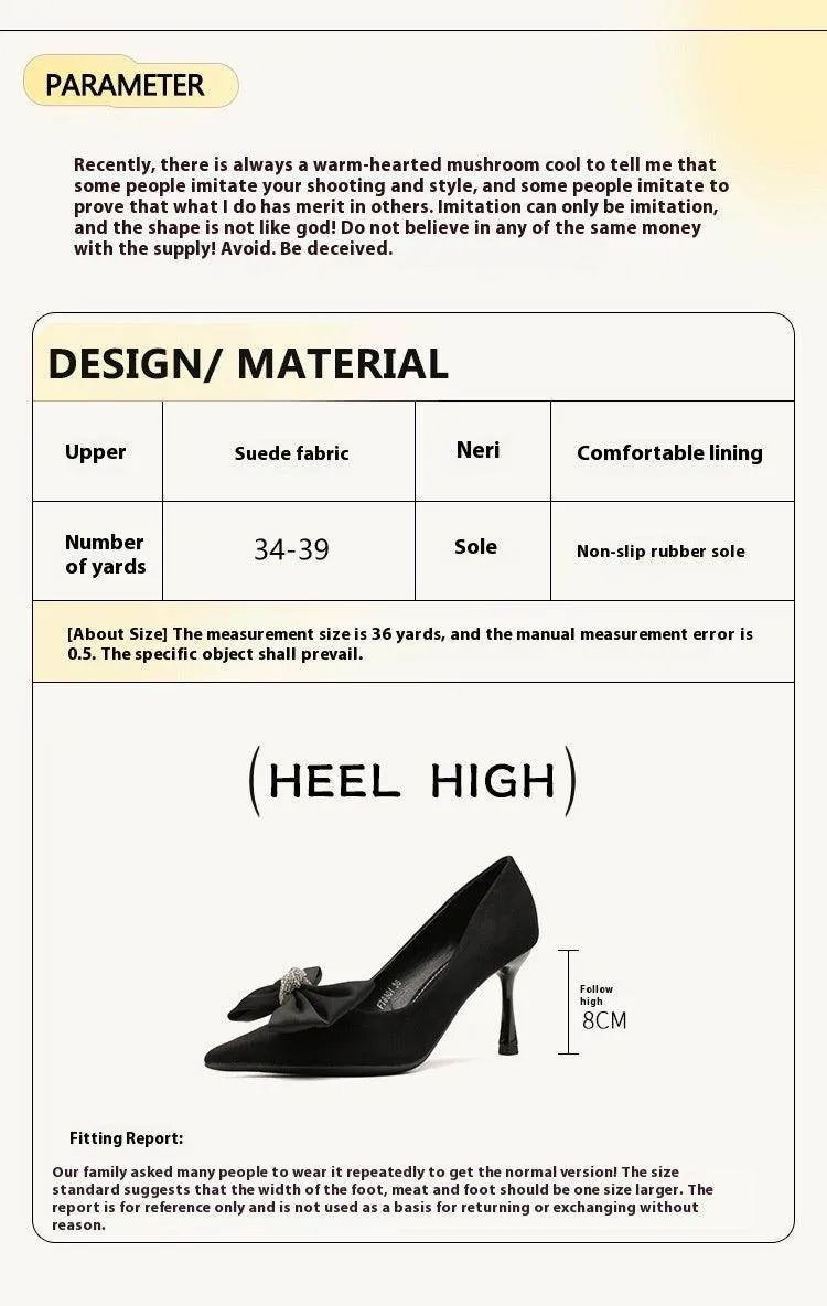Black Suede Bowknot Pointy Stiletto Heels 746813568399