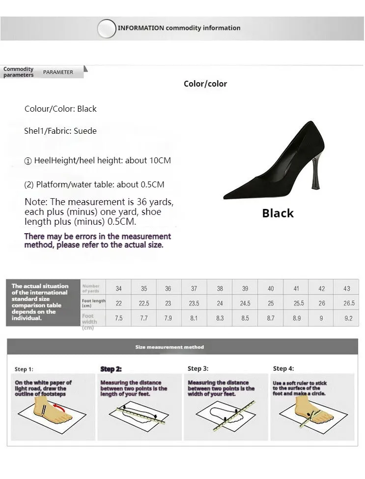 Black Suede Pointy Stiletto Heels 753837040195