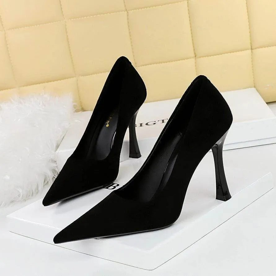 Black Suede Pointy Stiletto Heels 753837040195