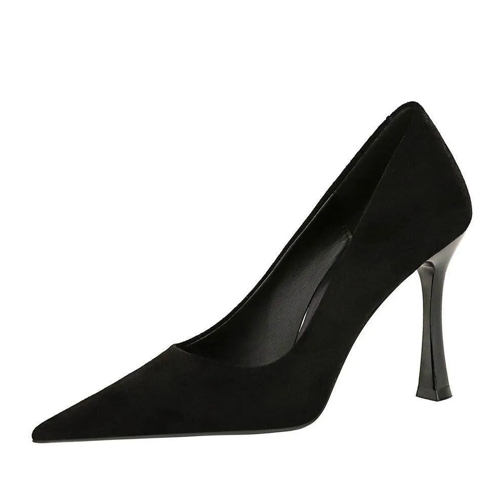 Black Suede Pointy Stiletto Heels 753837040195