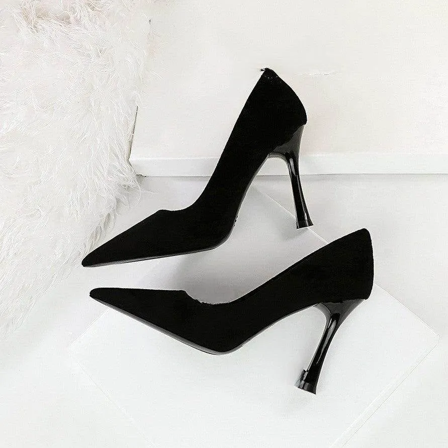 Black Suede Pointy Stiletto Heels 753837040195