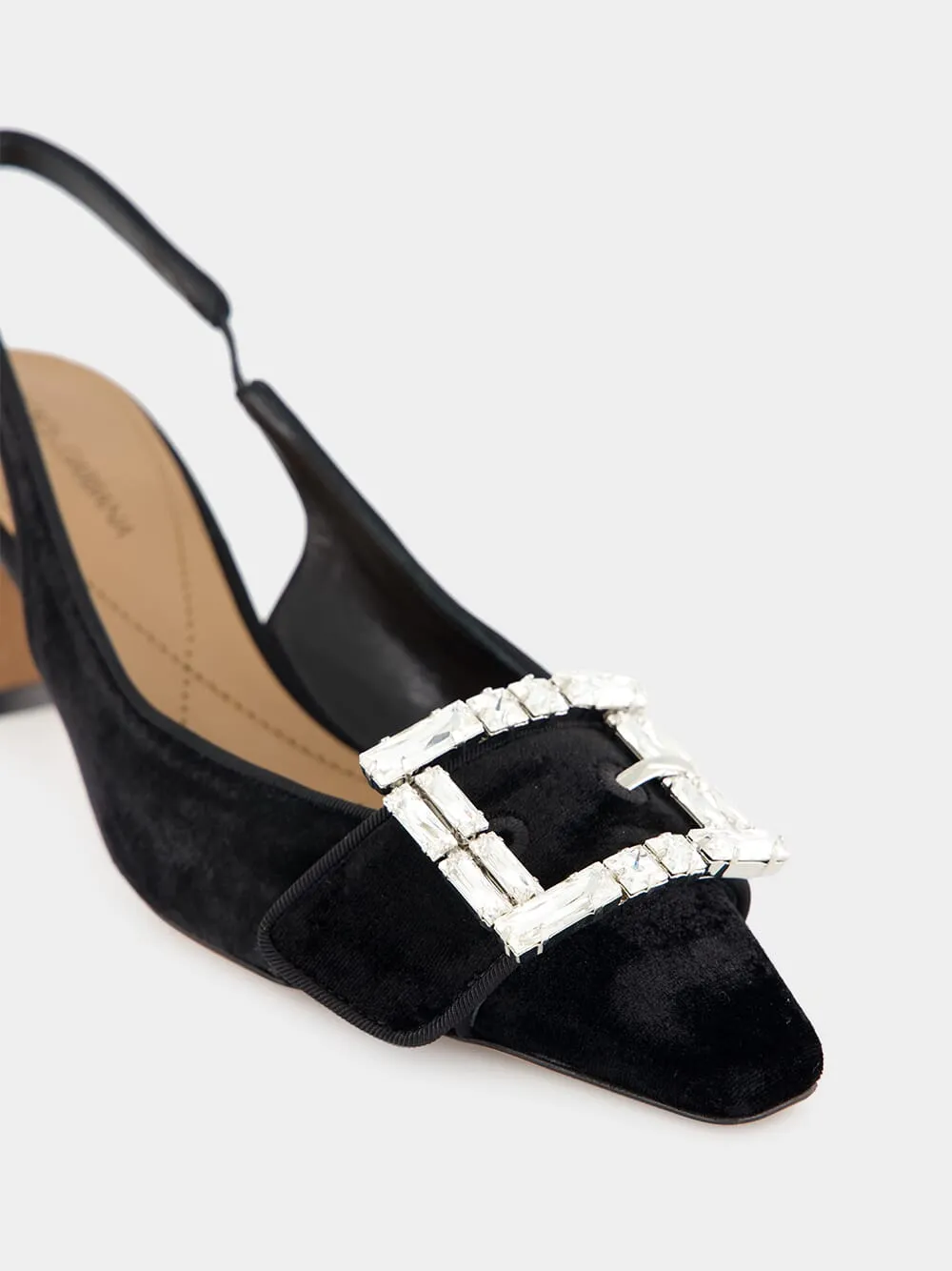 Black Velvet Slingbacks with Jeweled Buckle