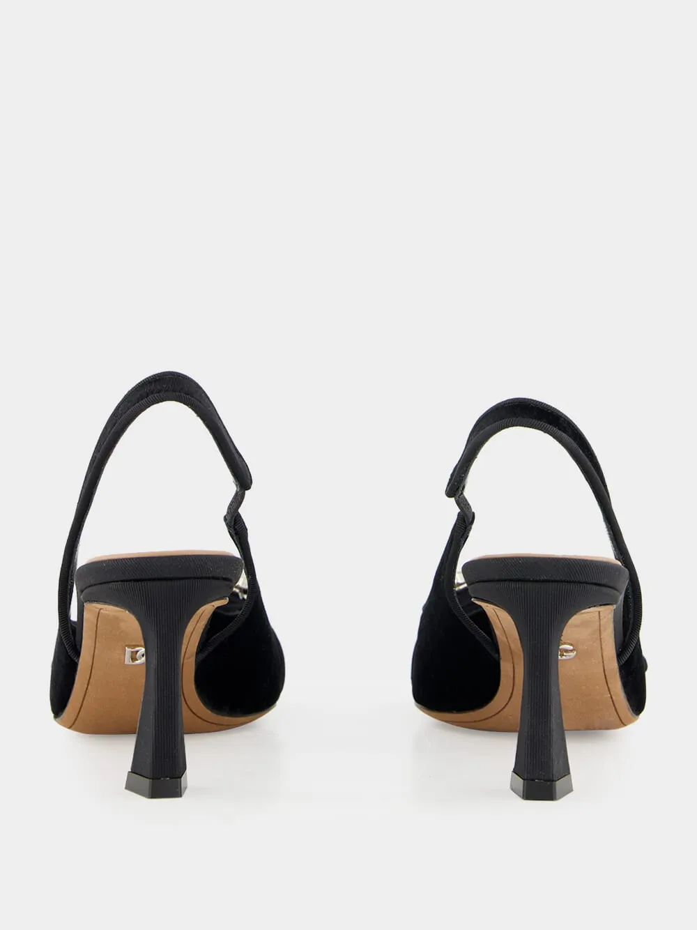 Black Velvet Slingbacks with Jeweled Buckle