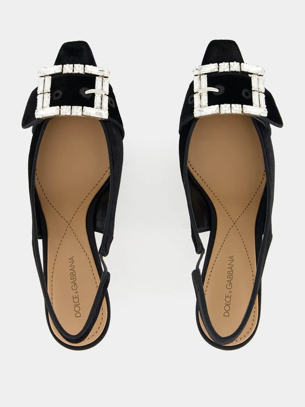 Black Velvet Slingbacks with Jeweled Buckle