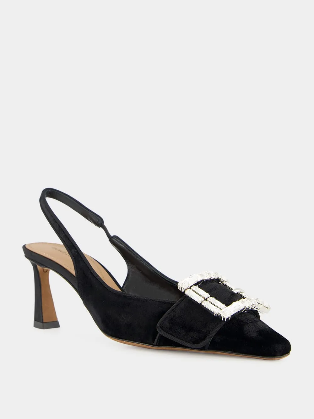 Black Velvet Slingbacks with Jeweled Buckle