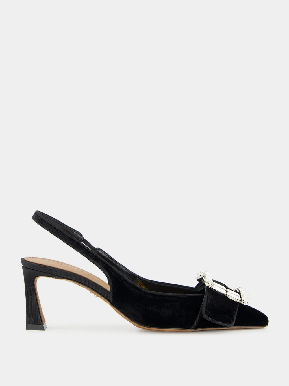 Black Velvet Slingbacks with Jeweled Buckle