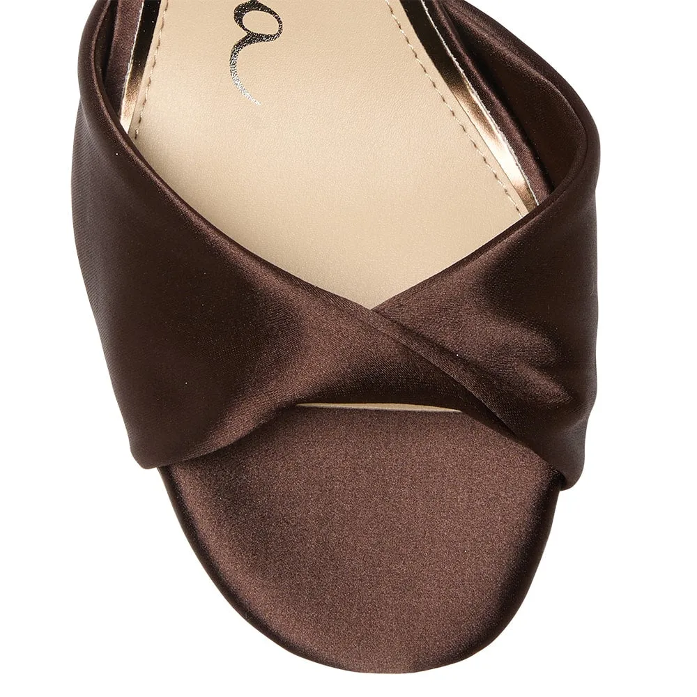 Briza Heel in Chocolate Crystal Satin