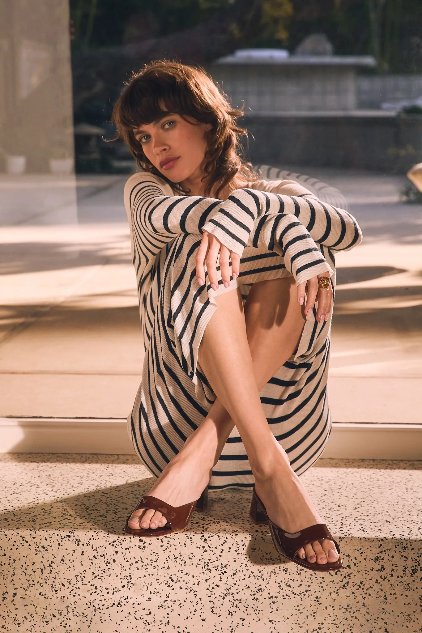 Chloe Gosselin by Larroud Anah Mule In Brown Patent Leather