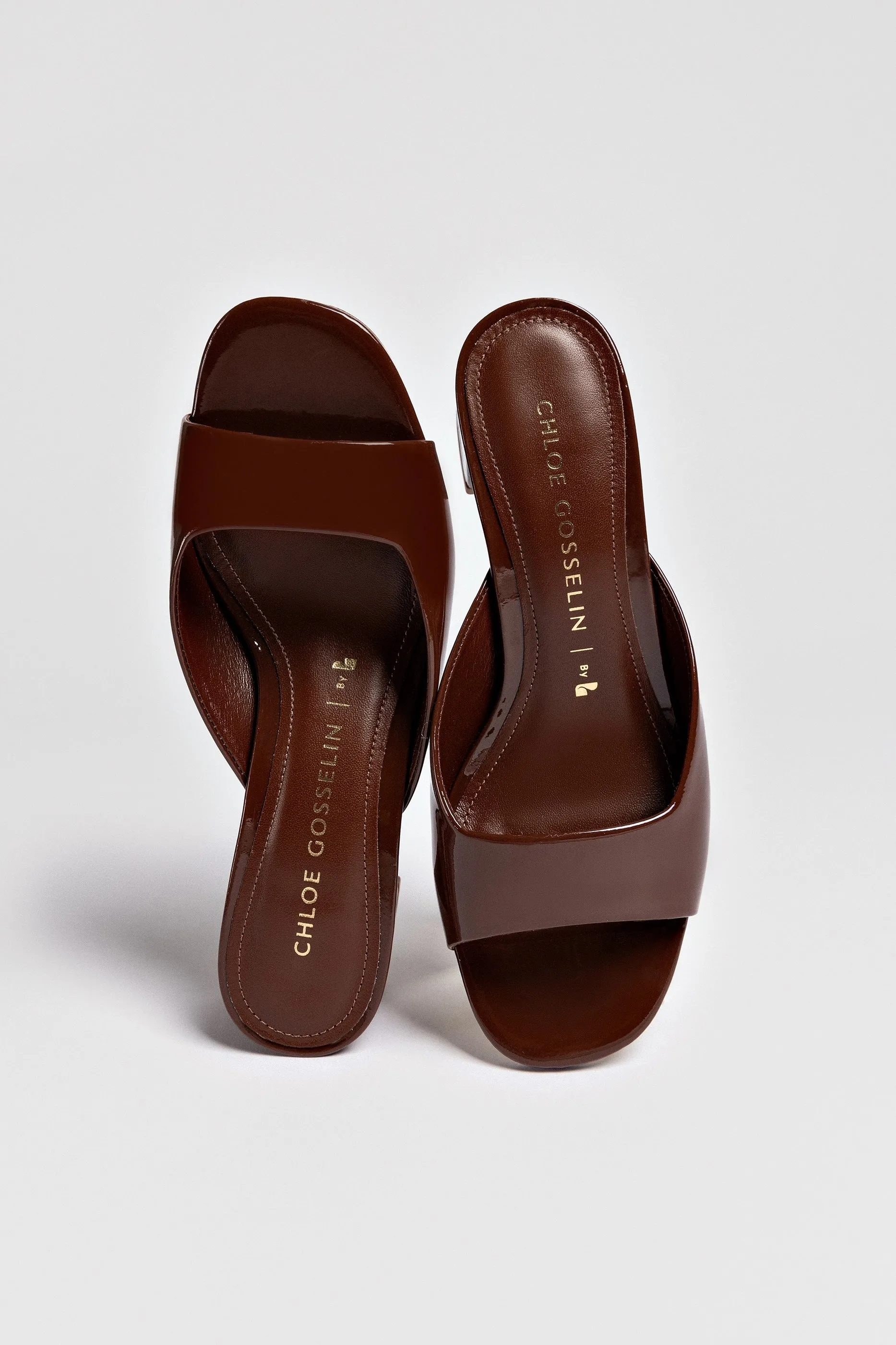Chloe Gosselin by Larroud Anah Mule In Brown Patent Leather