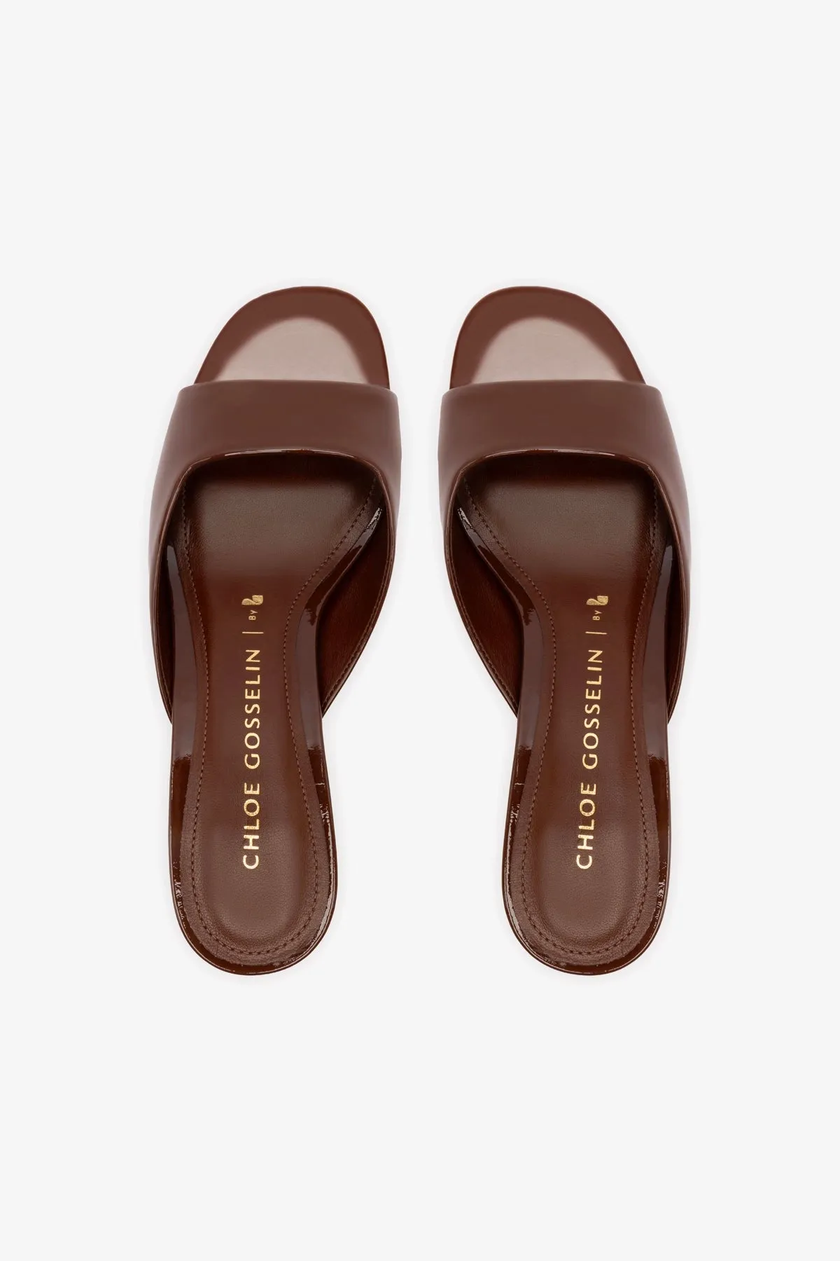 Chloe Gosselin by Larroud Anah Mule In Brown Patent Leather