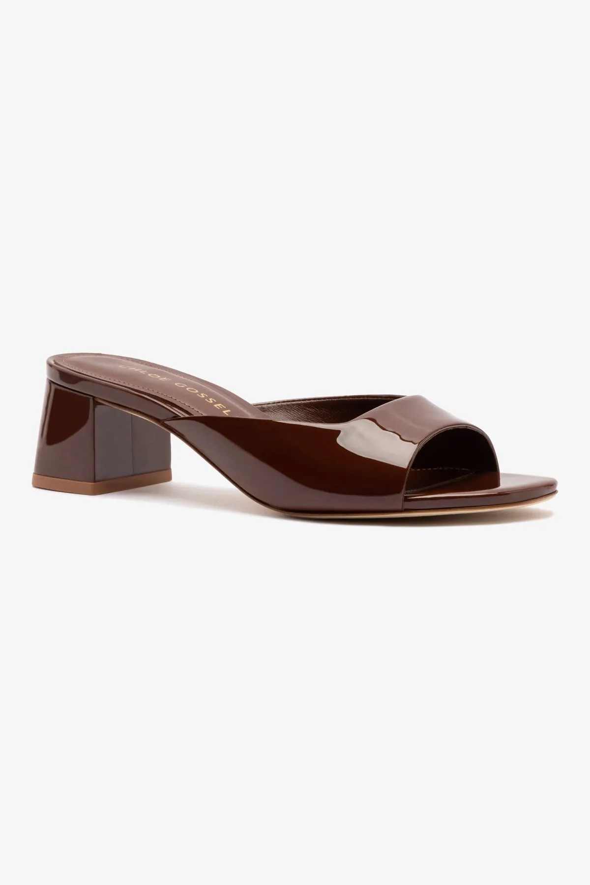 Chloe Gosselin by Larroud Anah Mule In Brown Patent Leather