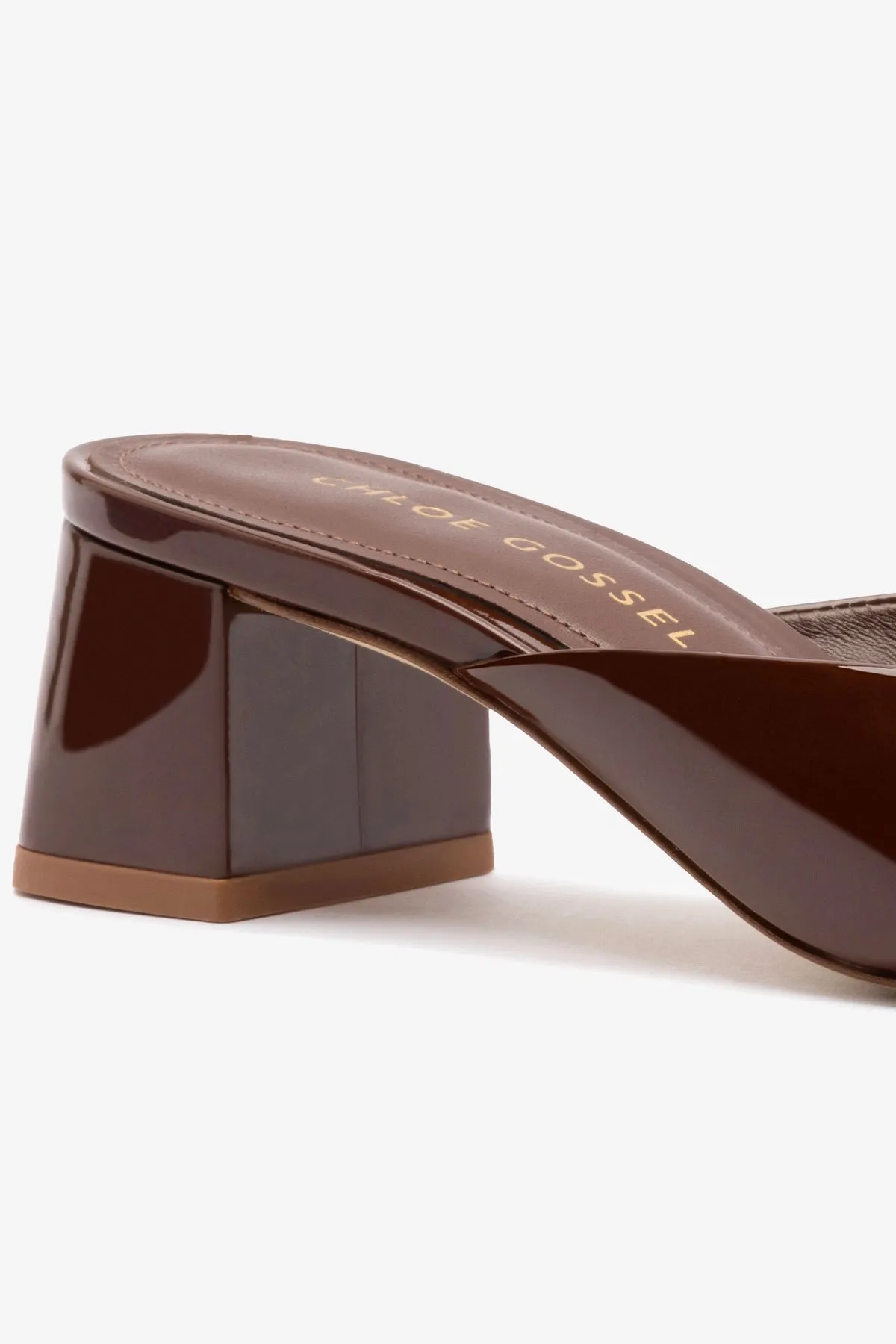Chloe Gosselin by Larroud Anah Mule In Brown Patent Leather