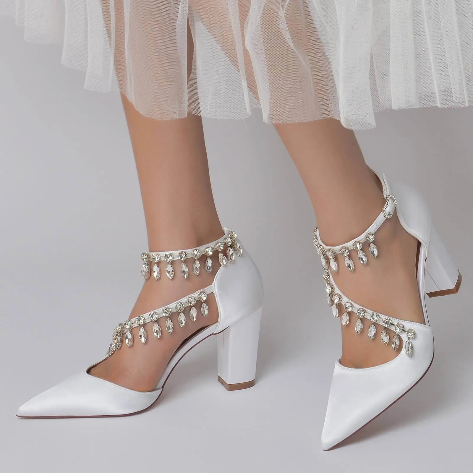 Chunky Heel 8.5cm Silk-Like Shoes CK0195