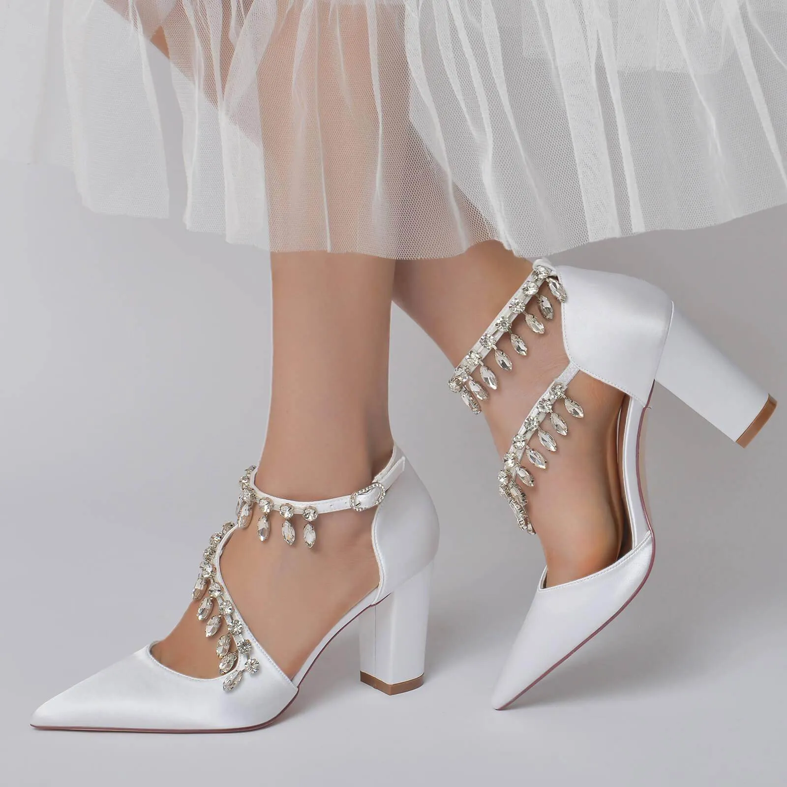 Chunky Heel 8.5cm Silk-Like Shoes CK0195