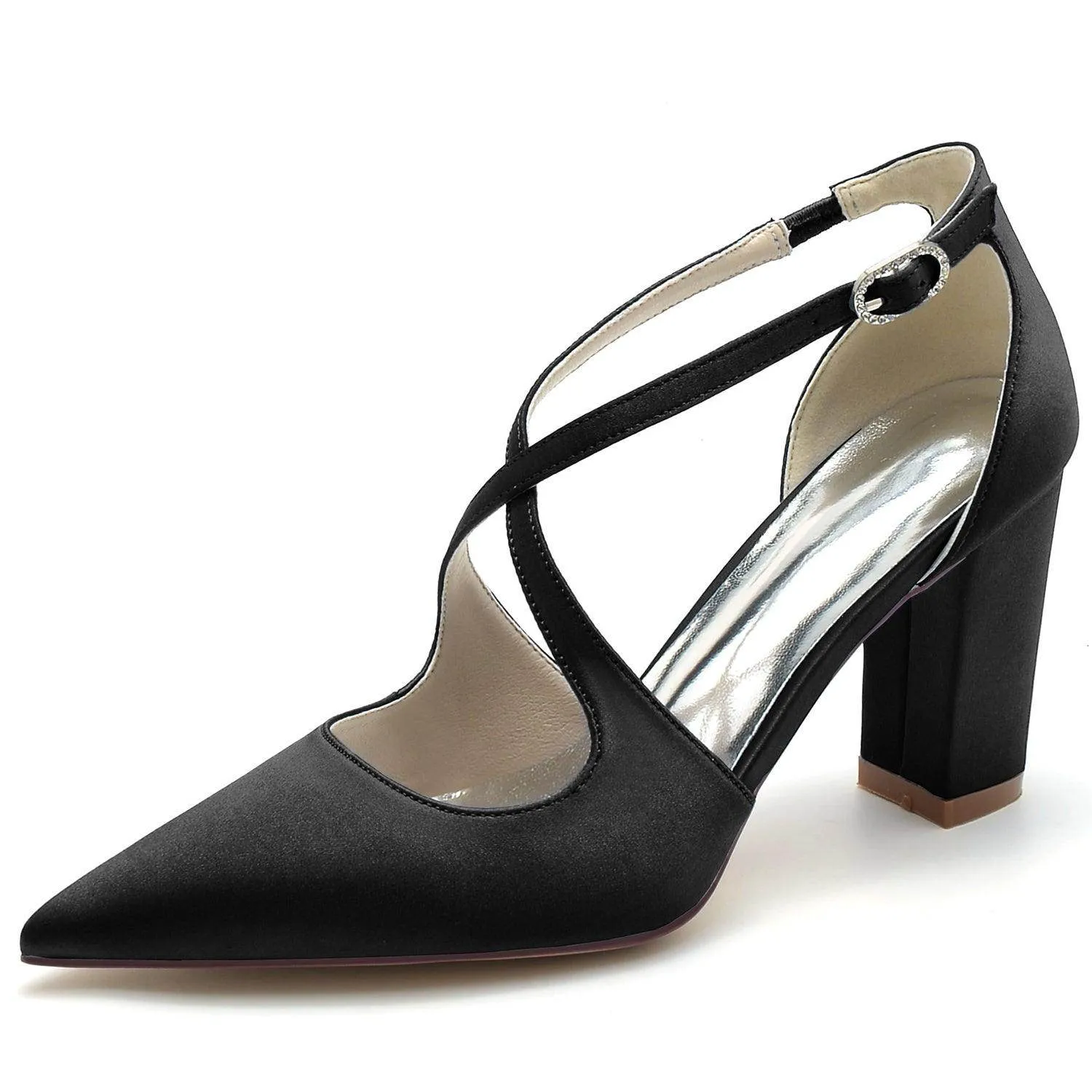 Chunky Heel 8.5cm Silk-Like Shoes CK0198