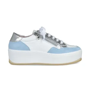 Dandy: White Leather & Pale Blue Suede
