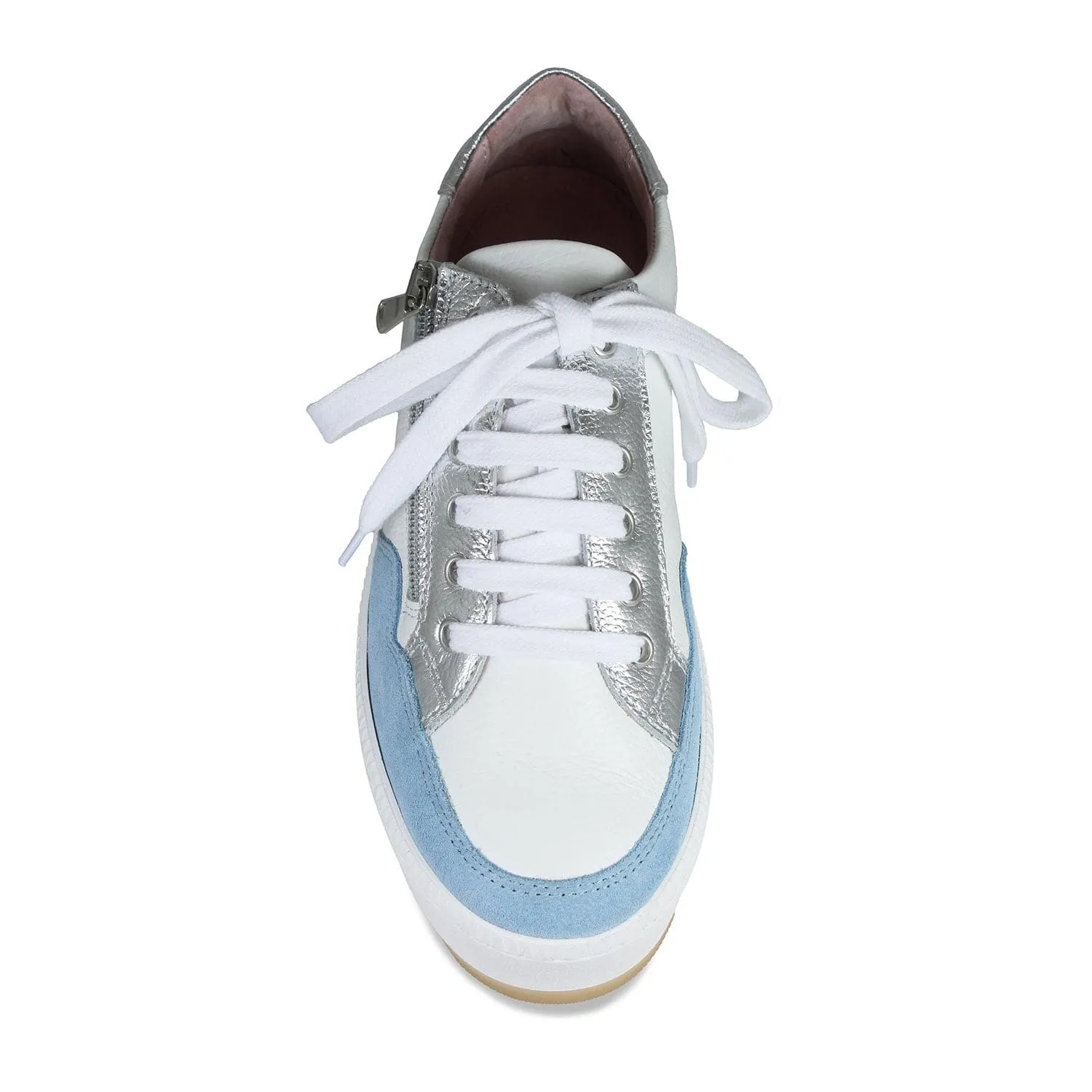 Dandy: White Leather & Pale Blue Suede