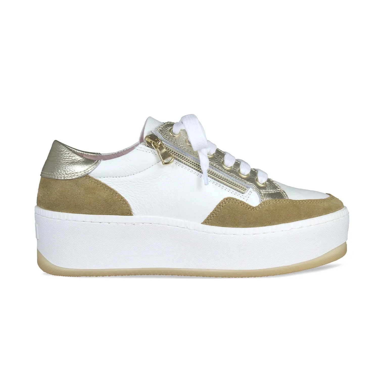 Dandy: White Leather & Tan Suede