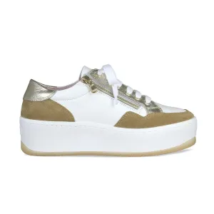Dandy: White Leather & Tan Suede