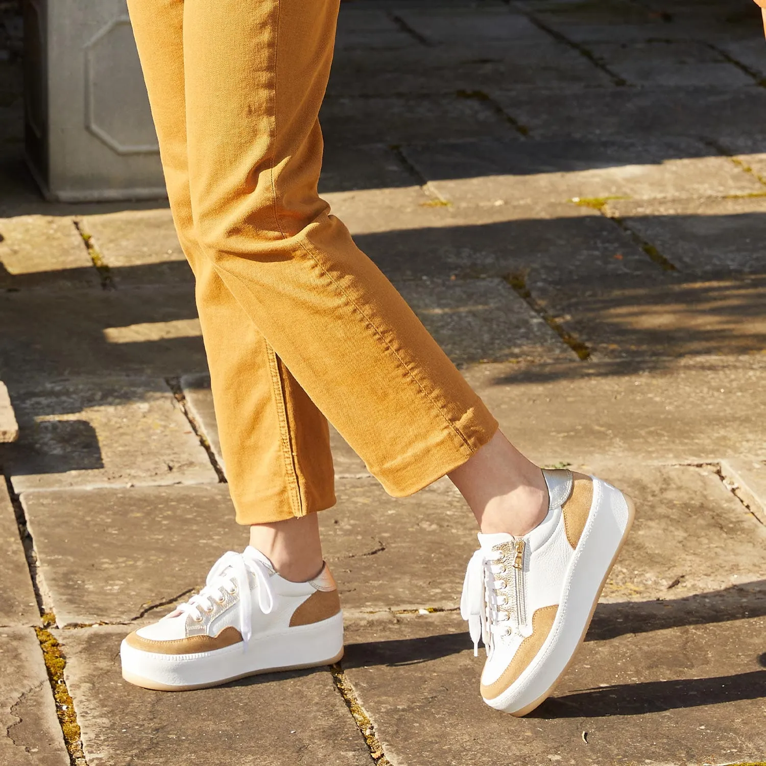 Dandy: White Leather & Tan Suede