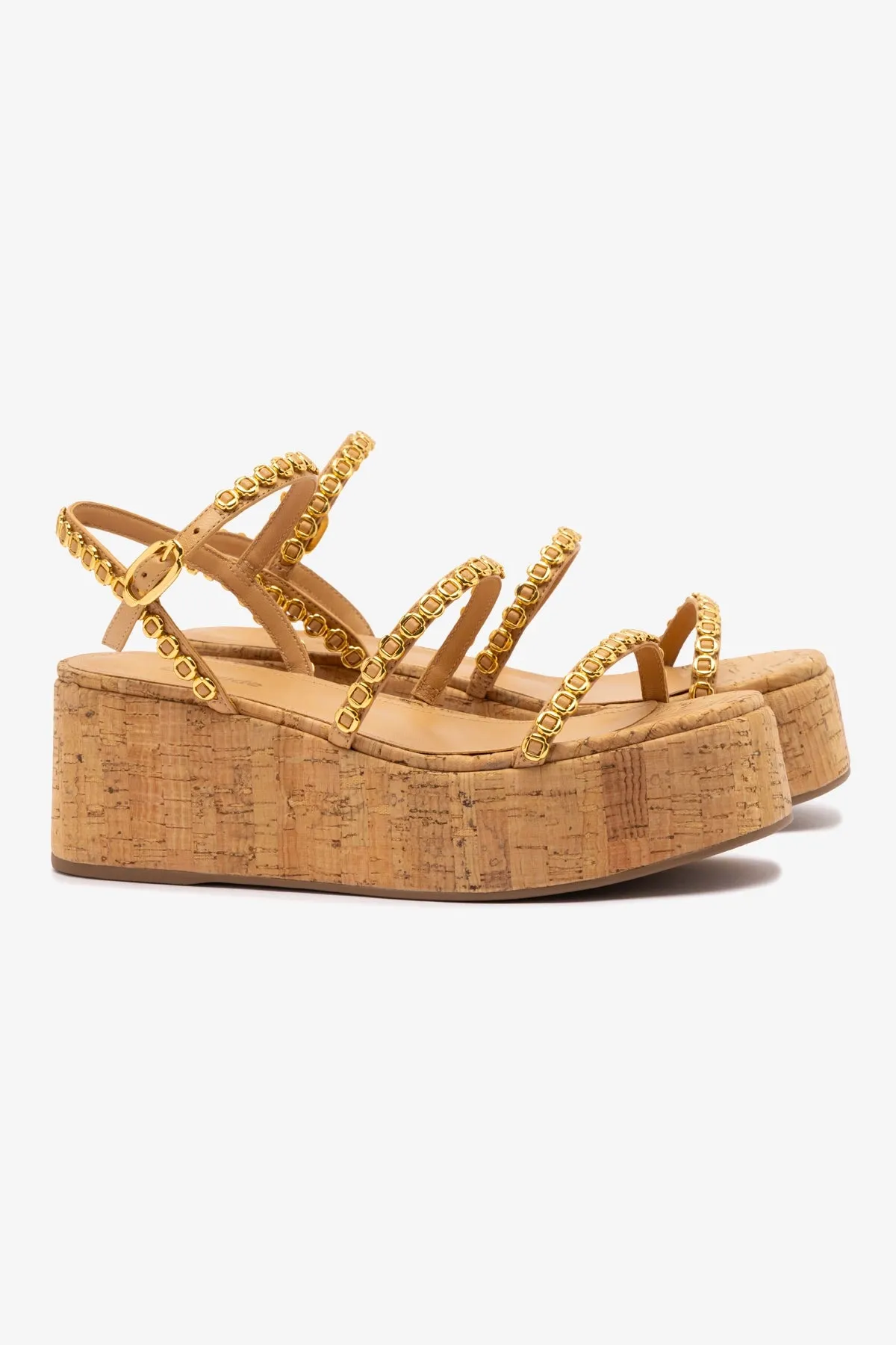 Gio Milanina Flatform In Tan Leather and Natural Cork