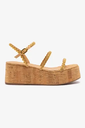 Gio Milanina Flatform In Tan Leather and Natural Cork