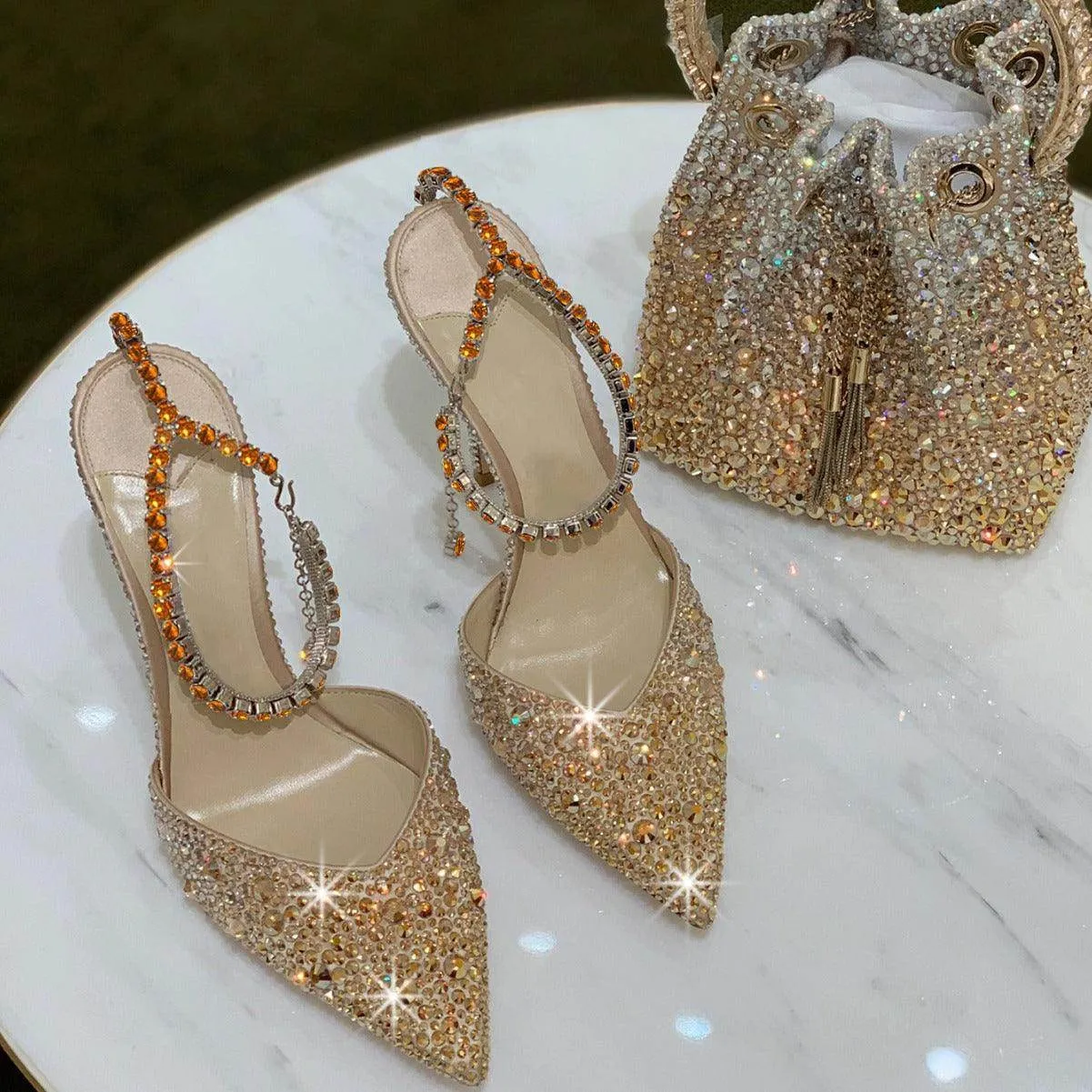 Glitter Ankle Strap Pointy Stiletto heel Sandals 772939443259