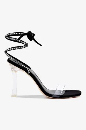 Gloria Disco Sandal In Black Suede and Vinyl