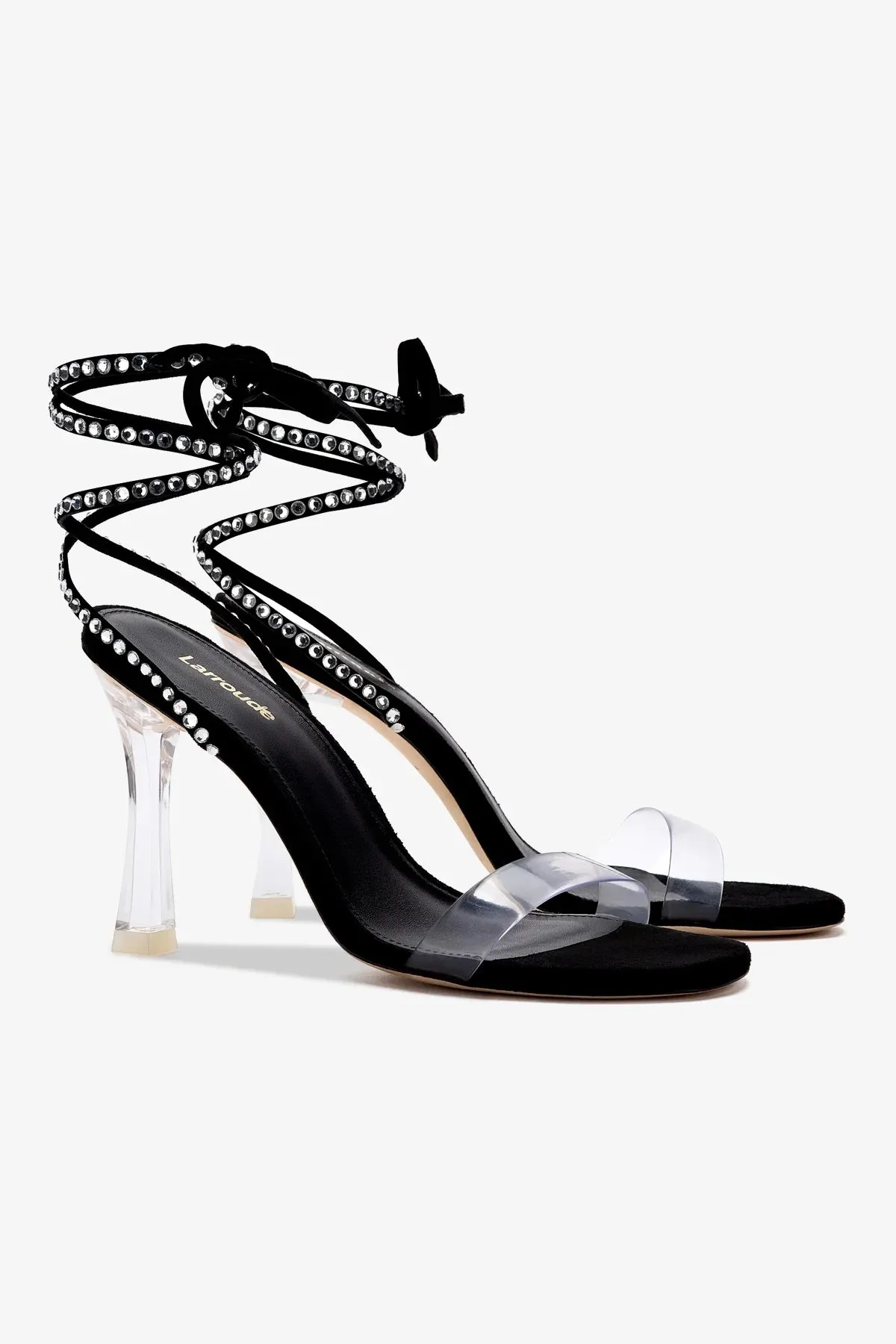 Gloria Disco Sandal In Black Suede and Vinyl