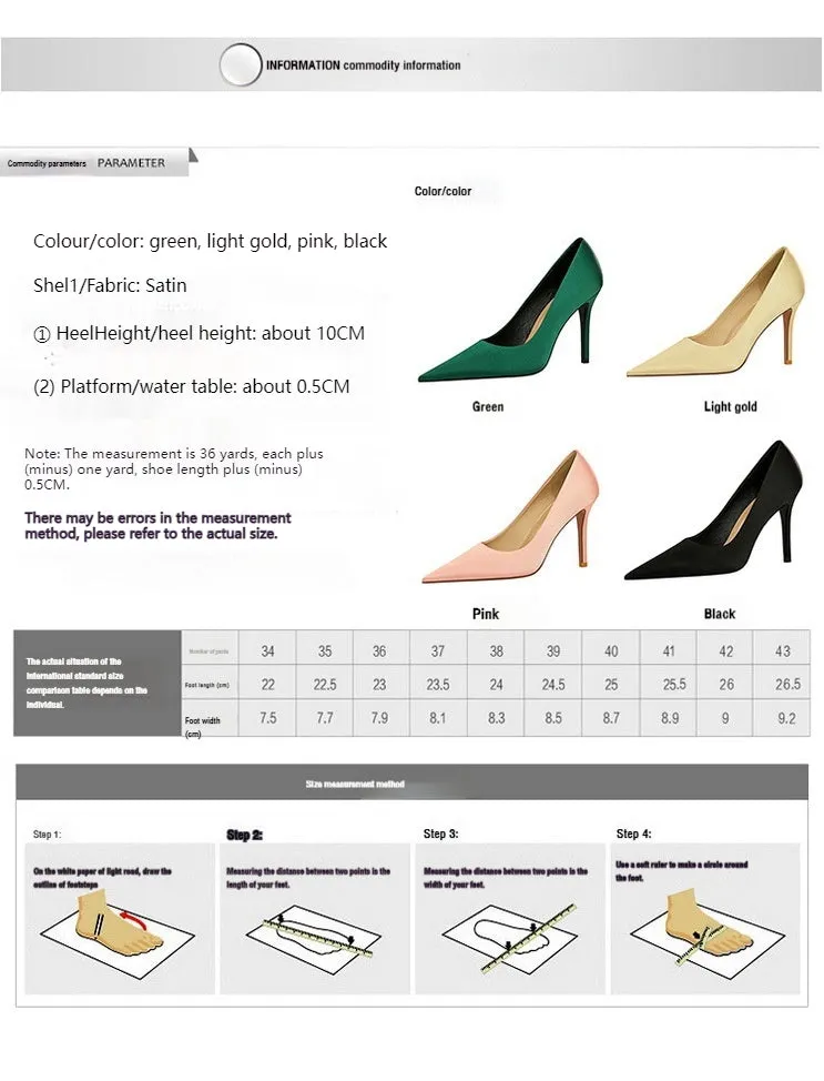 Green Satin Pointy Stiletto Heels 664584349468