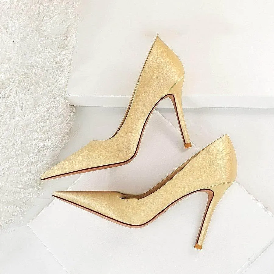 Green Satin Pointy Stiletto Heels 664584349468