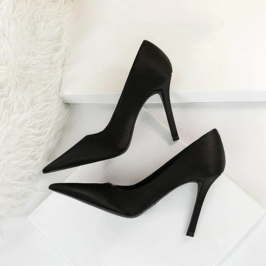 Green Satin Pointy Stiletto Heels 664584349468