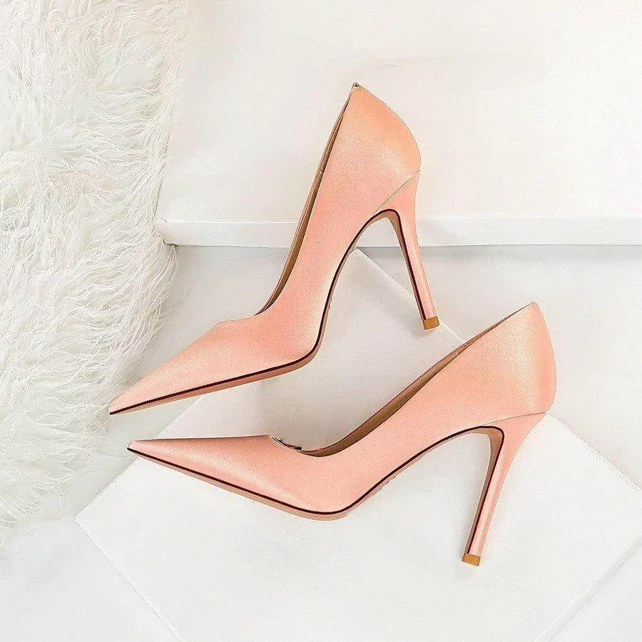Green Satin Pointy Stiletto Heels 664584349468