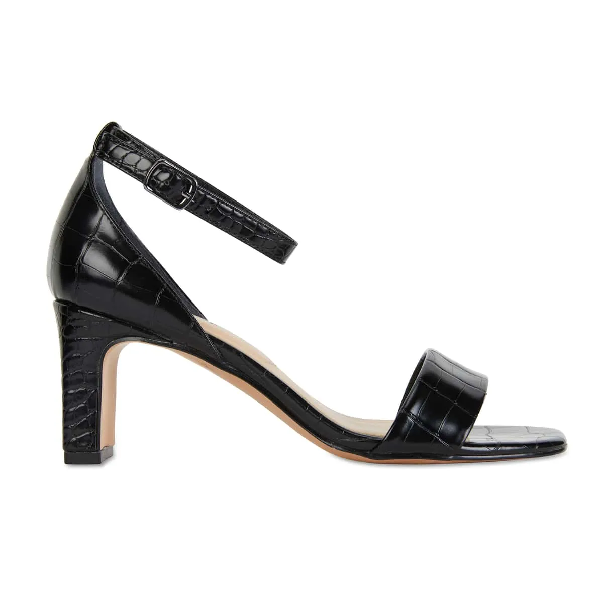 Harper Heel in Black Croc Leather