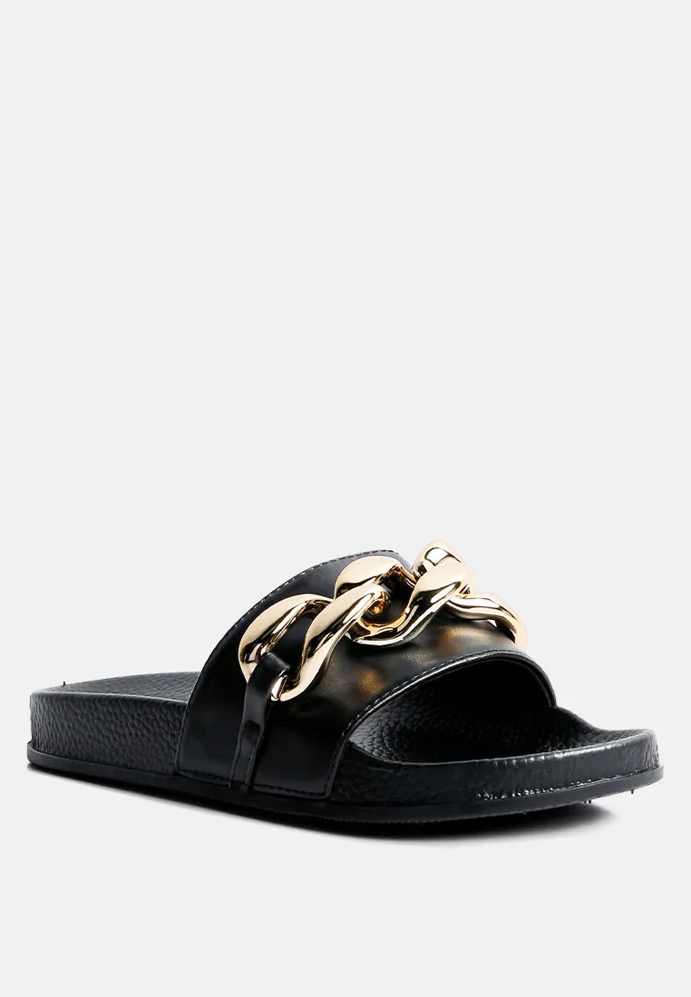 ishtar metallic chain metal slid flats