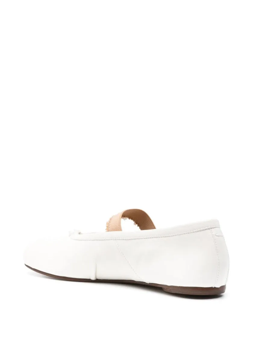 Ivory White Hammered Leather Tabi Ballet Flats
