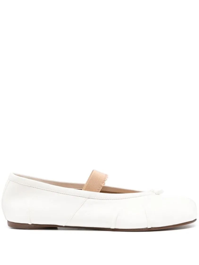 Ivory White Hammered Leather Tabi Ballet Flats