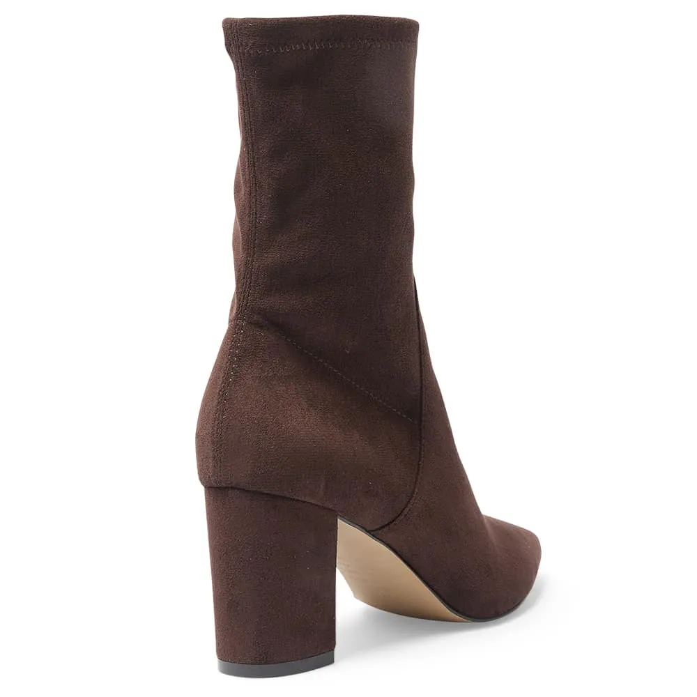 Karly Boot in Chocolate Suede Stretch Suede