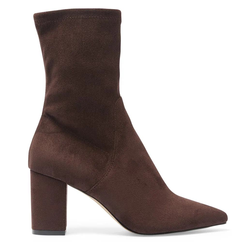 Karly Boot in Chocolate Suede Stretch Suede