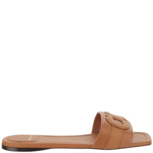 Leather Flat Sandals With Logo