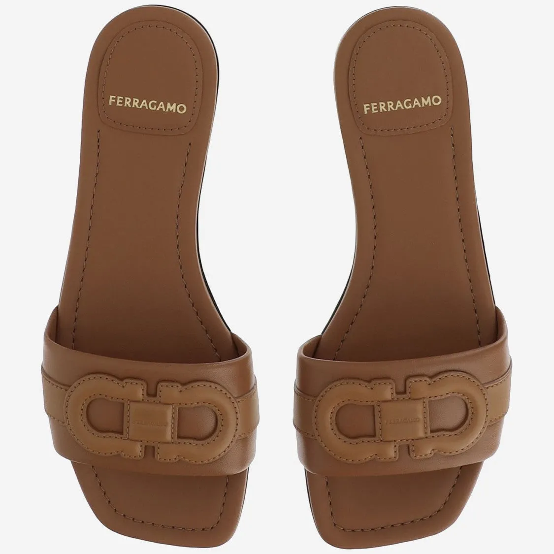 Leather Flat Sandals With Logo