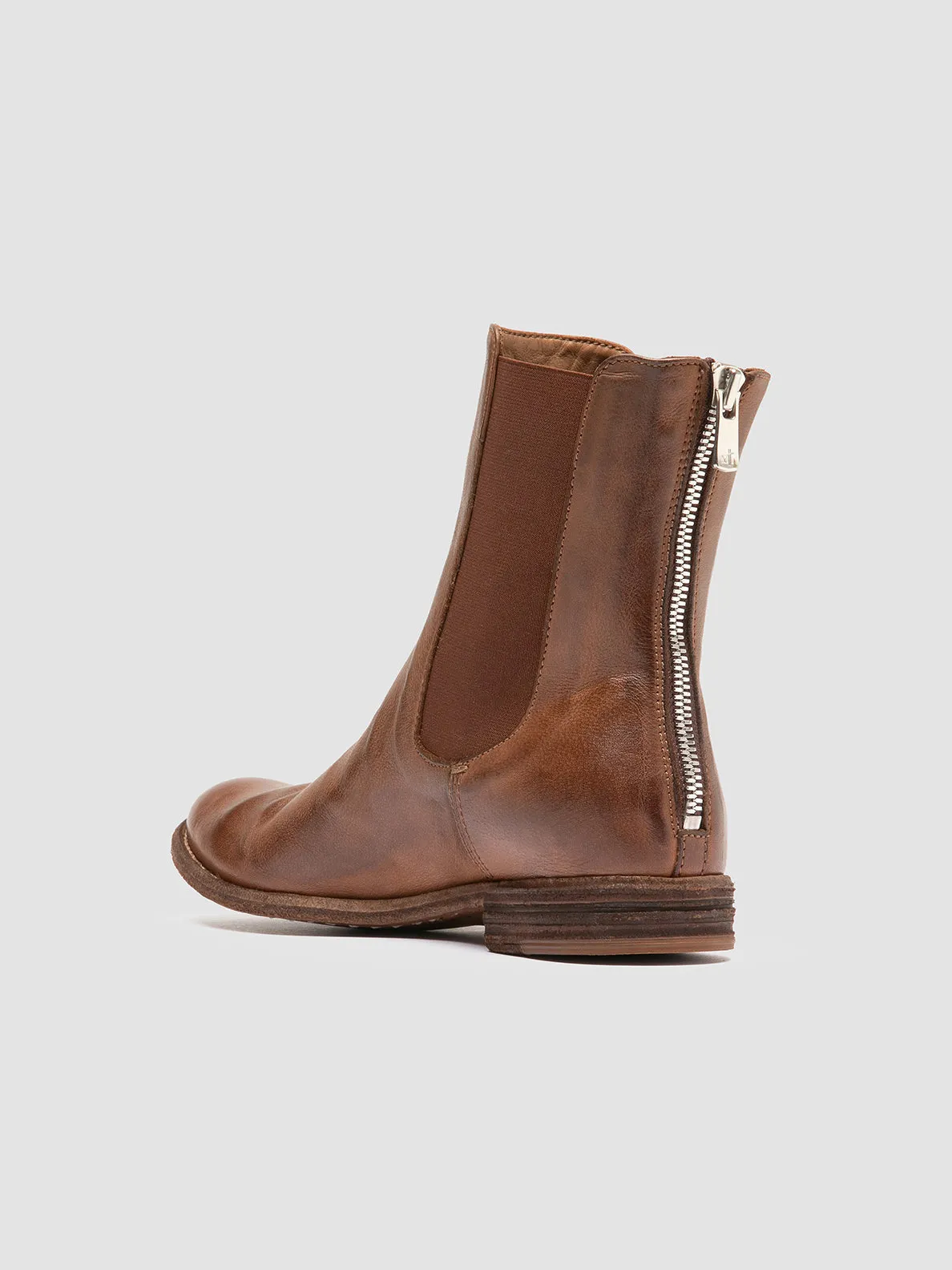 LEXIKON 551 - Light Brown Leather Zipped Boots