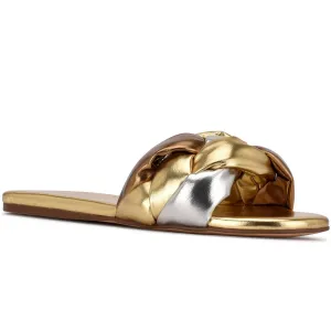 LULA 3 Womens Faux Leather Slip On Slide Sandals