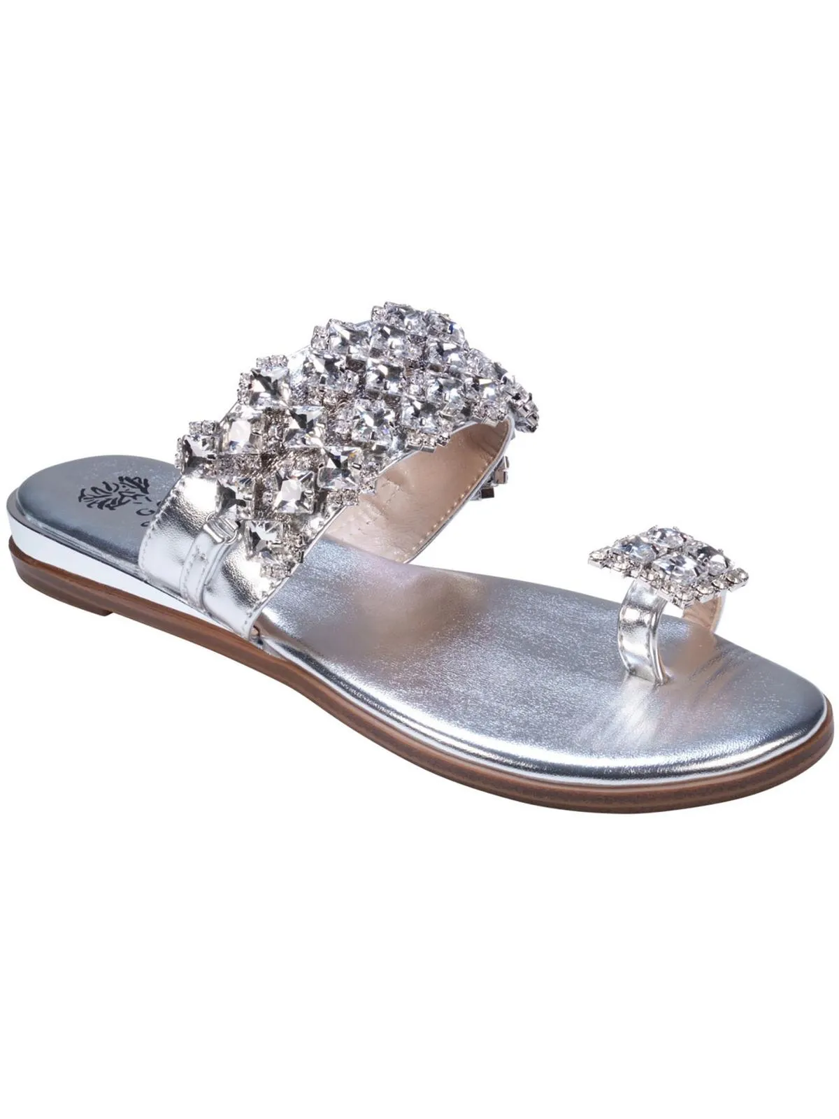 Nadin Womens Faux Leather Embellished Slide Sandals