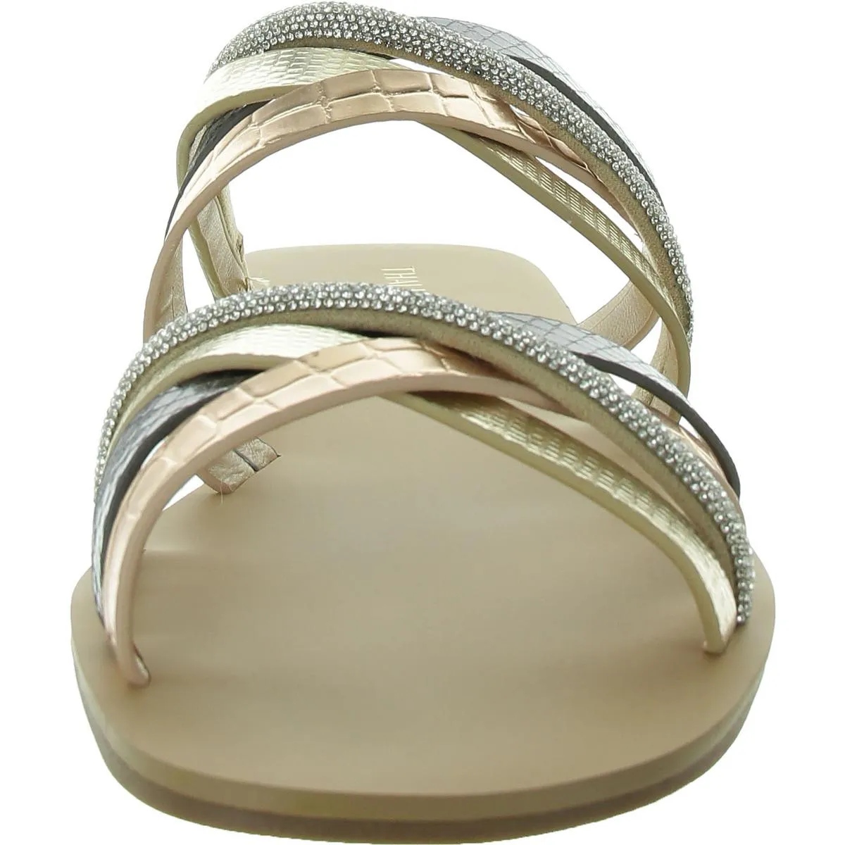 Nari Womens Embellished Faux Leather Slide Sandals