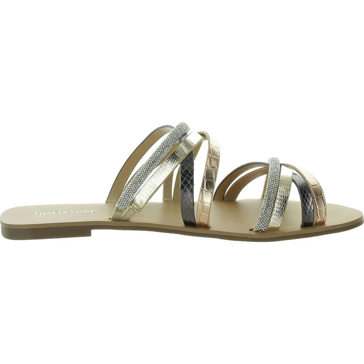 Nari Womens Embellished Faux Leather Slide Sandals