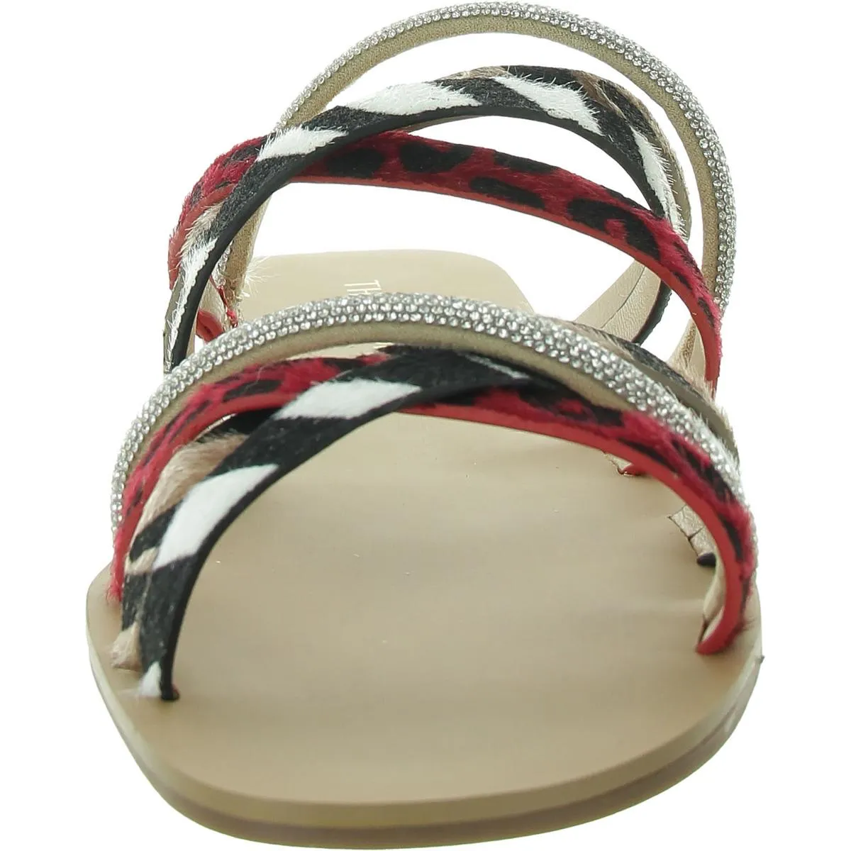 Nari Womens Embellished Faux Leather Slide Sandals