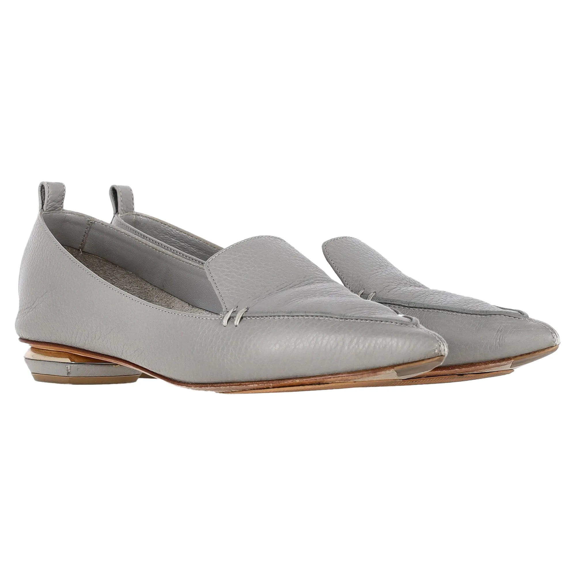 Nicholas Kirkwood Beya Pointed Toe Ballet Flats in Grey Leather