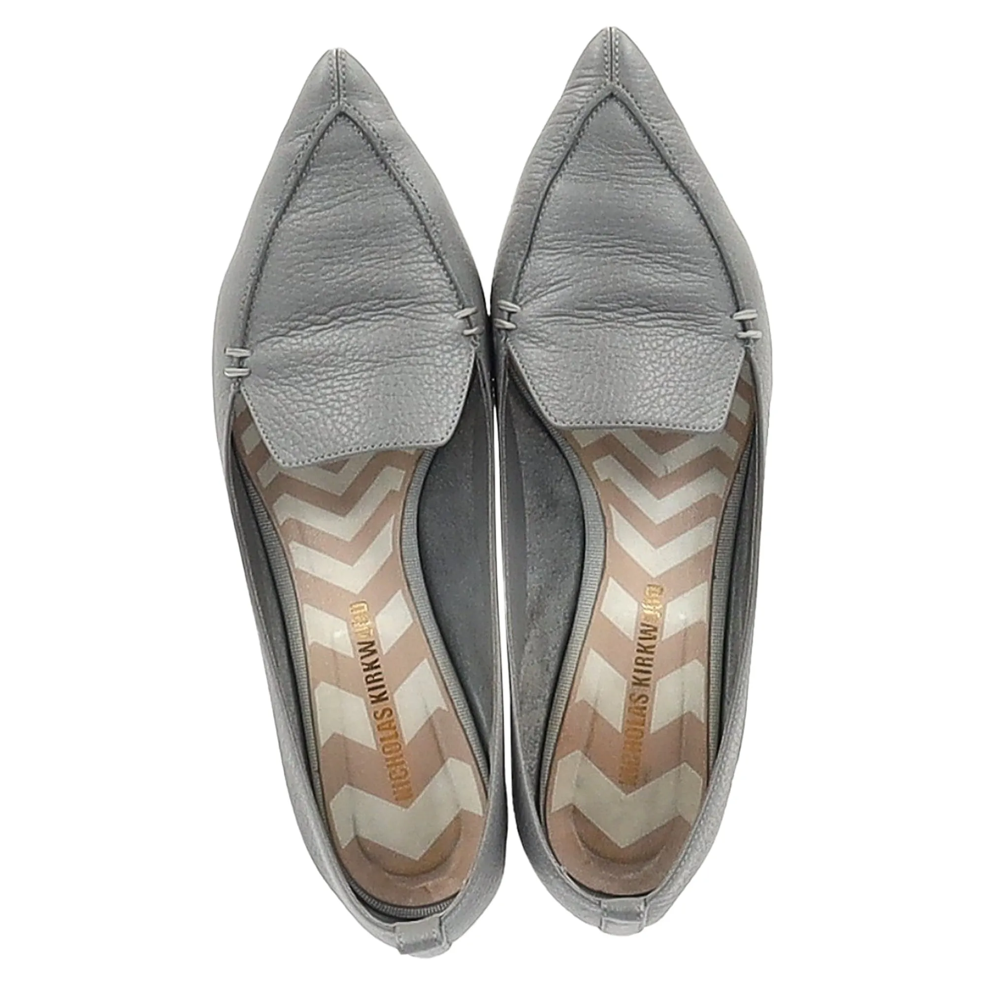 Nicholas Kirkwood Beya Pointed Toe Ballet Flats in Grey Leather